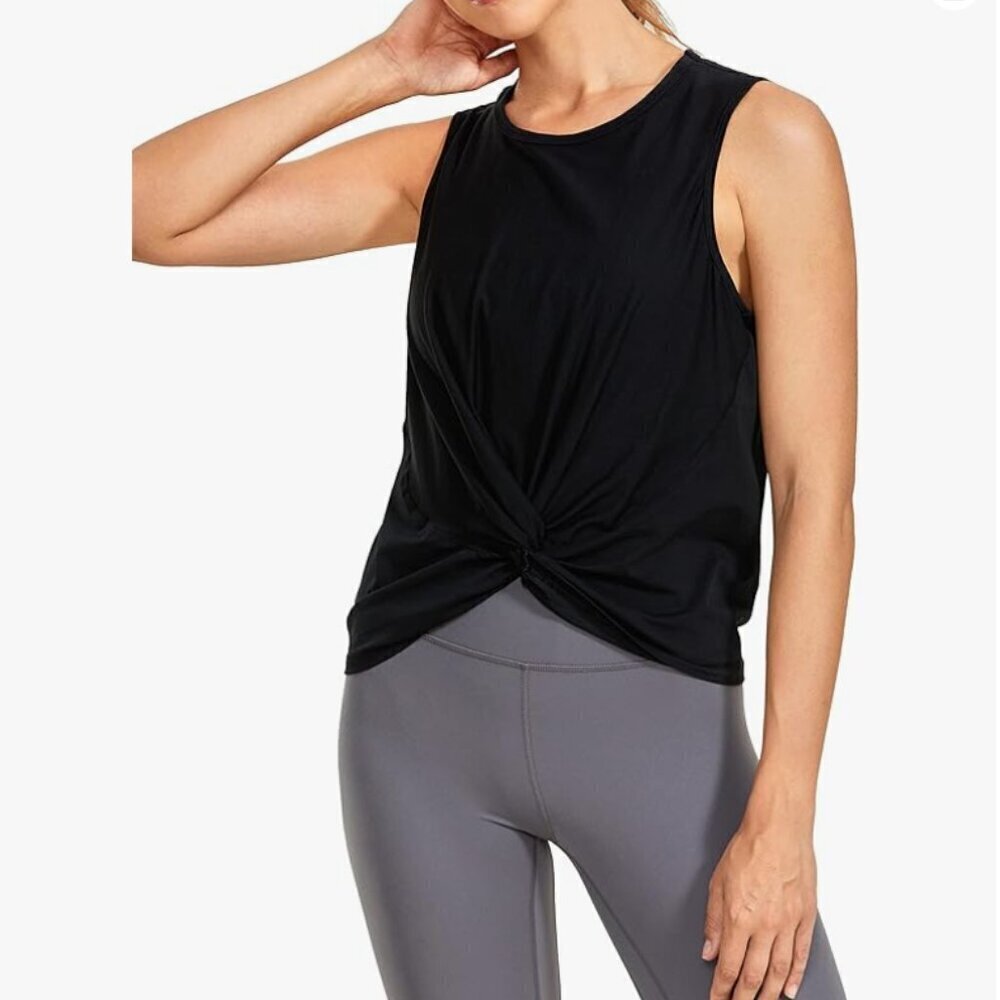CRZ YOGA Black Twist Front Tank Top